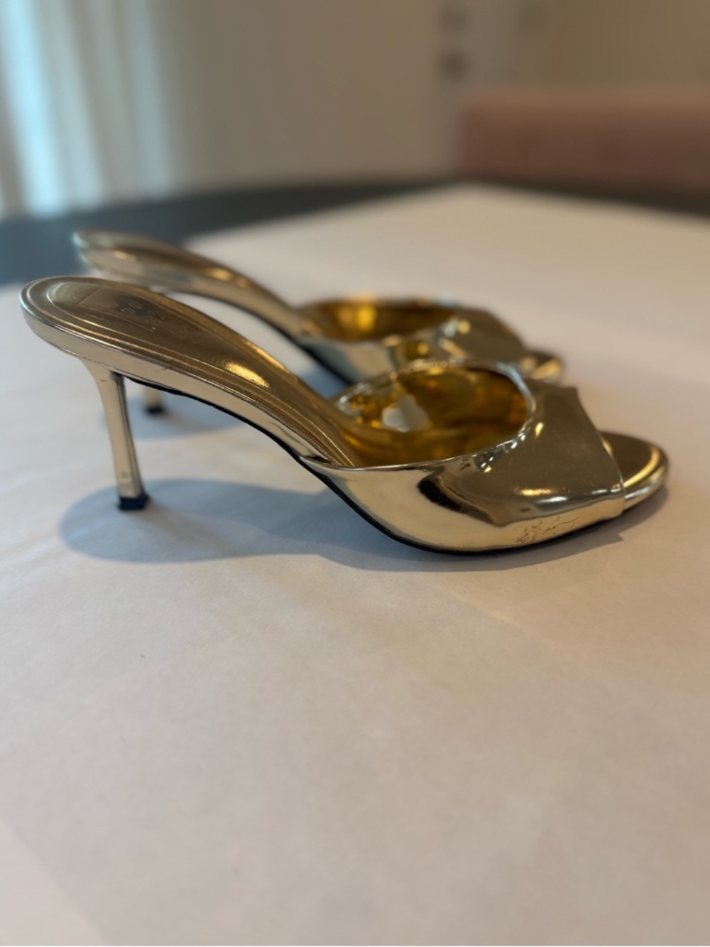 ShuShop Metallic Gold Open-Toe Mule Heels